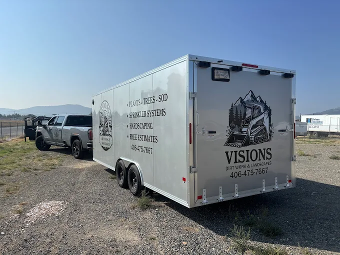 Visions Dirt Work and Landscapes branded work trailer